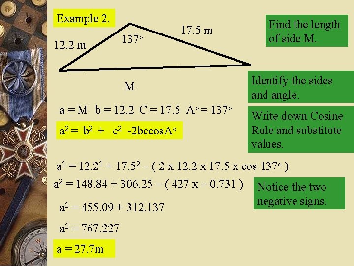 Example 2. 12. 2 m 137 o 17. 5 m M a = M