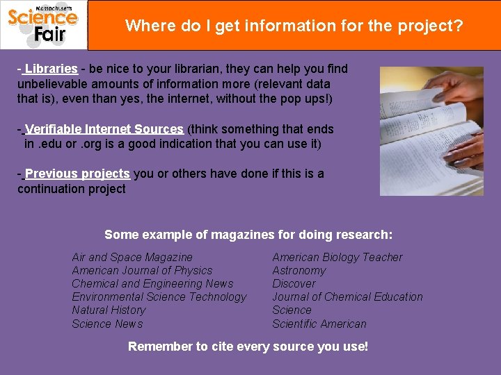 Where do I get information for the project? - Libraries - be nice to