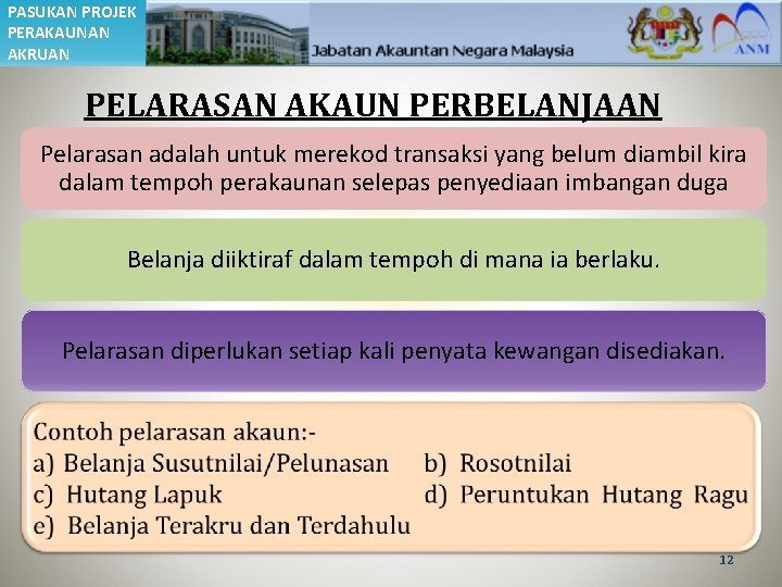 PASUKAN PROJEK PERAKAUNAN AKRUAN PELARASAN AKAUN PERBELANJAAN Pelarasan adalah untuk merekod transaksi yang belum