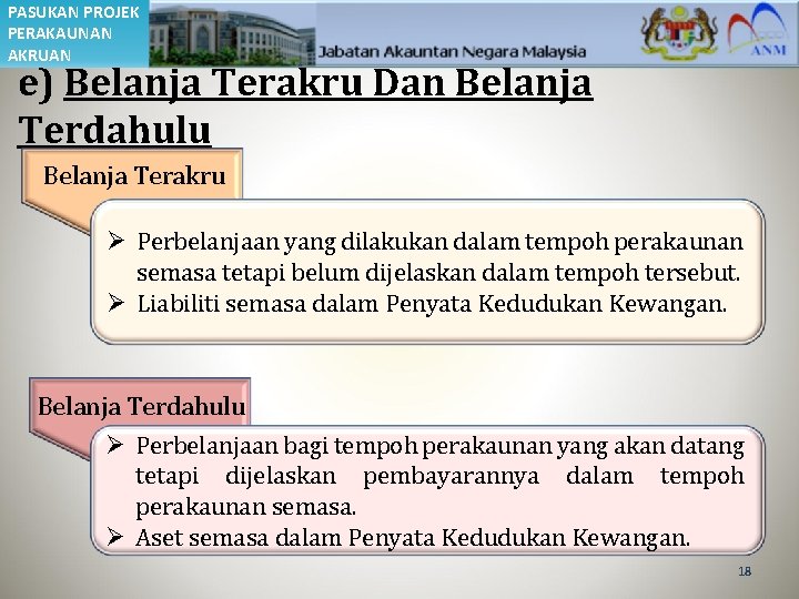 PASUKAN PROJEK PERAKAUNAN AKRUAN e) Belanja Terakru Dan Belanja Terdahulu Belanja Terakru Ø Perbelanjaan