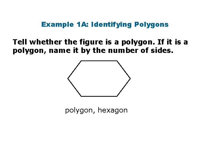Example 1 A: Identifying Polygons Tell whether the figure is a polygon. If it