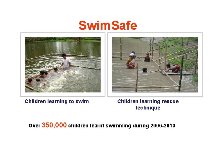 Swim. Safe Children learning to swim Children learning rescue technique Over 350, 000 children