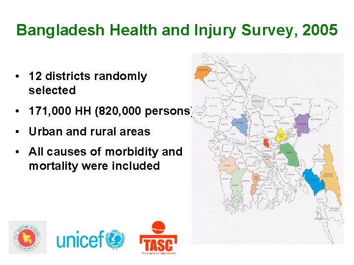 Bangladesh Health and Injury Survey, 2005 • 12 districts randomly selected • 171, 000