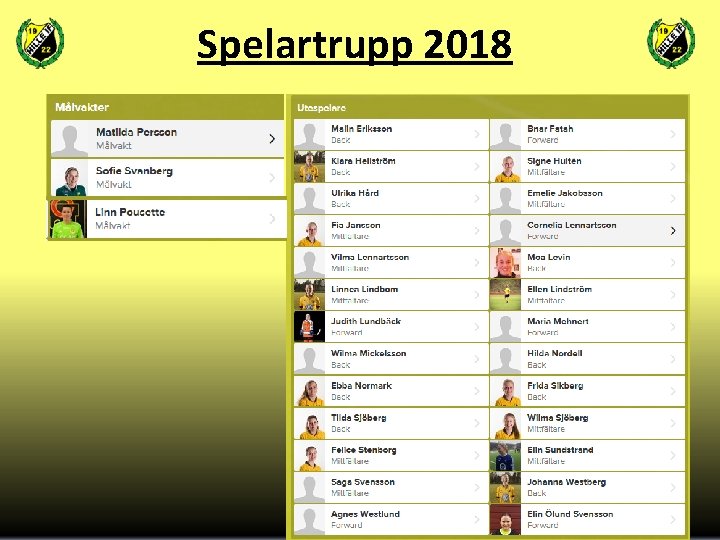 Spelartrupp 2018 