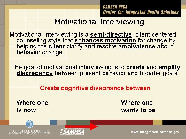 Motivational Interviewing Motivational interviewing is a semi-directive, client-centered counseling style that enhances motivation for