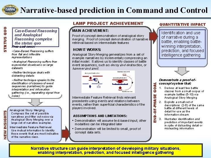 Narrative-based prediction in Command Control Case-Based Reasoning and Analogical Reasoning comprise the status quo