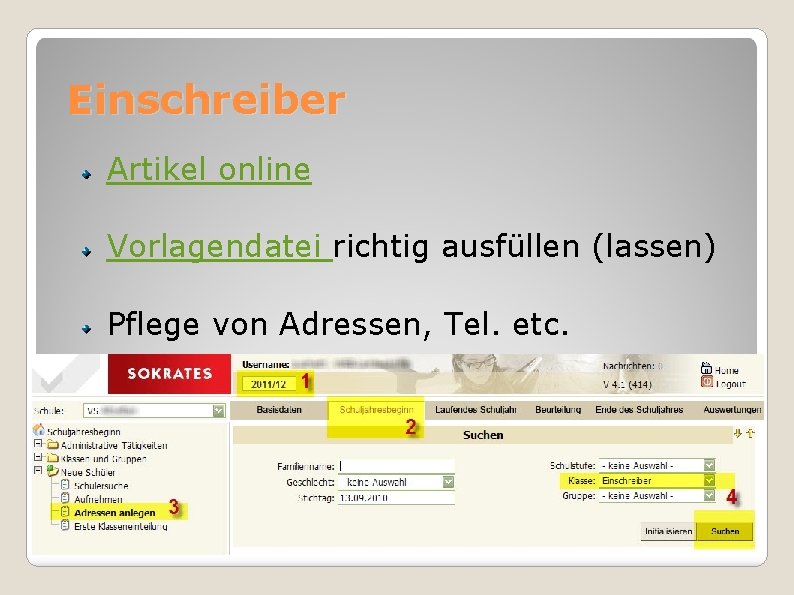 Einschreiber Artikel online Vorlagendatei richtig ausfüllen (lassen) Pflege von Adressen, Tel. etc. 