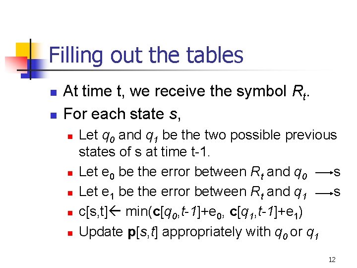 Filling out the tables n n At time t, we receive the symbol Rt. Filling out the tables n n At time t, we receive the symbol Rt.