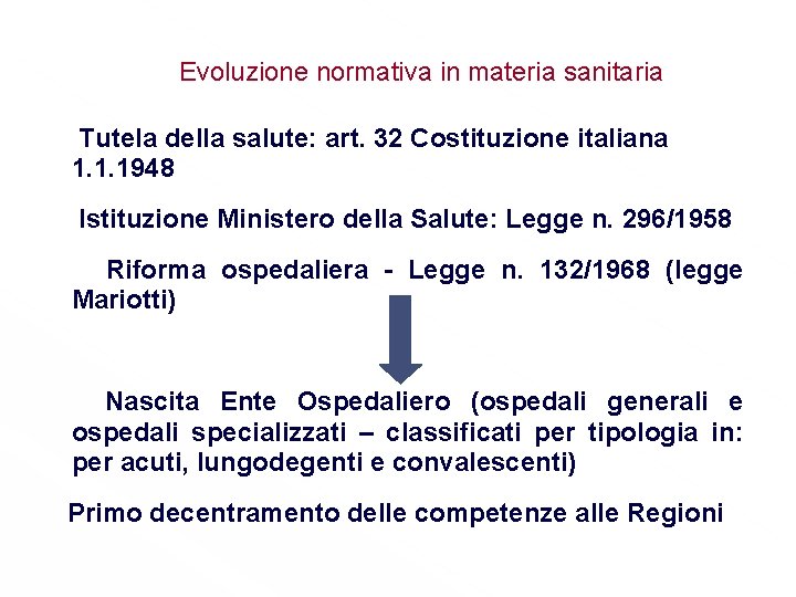 Evoluzione normativa in materia sanitaria Tutela della salute: art. 32 Costituzione italiana 1. 1.