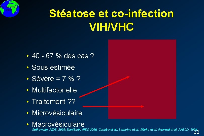 DIU Bujumbura 2008 Stéatose et co-infection VIH/VHC • 40 - 67 % des cas