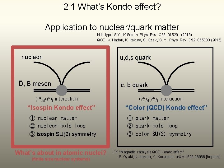 2. 1 What’s Kondo effect? Application to nuclear/quark matter NJL-type: S. Y. , K.