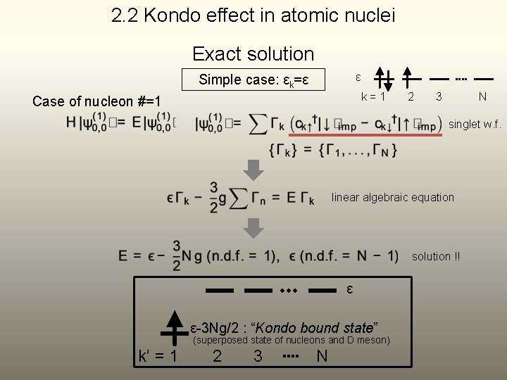 2. 2 Kondo effect in atomic nuclei Exact solution ε Simple case: εk=ε k=1
