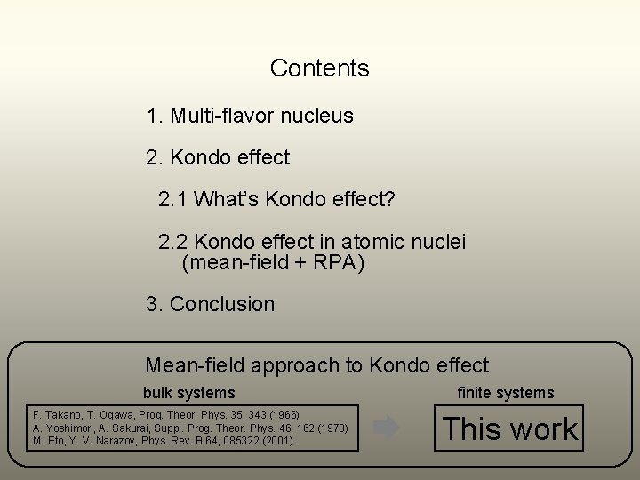 Contents 1. Multi-flavor nucleus 2. Kondo effect 2. 1 What’s Kondo effect? 2. 2