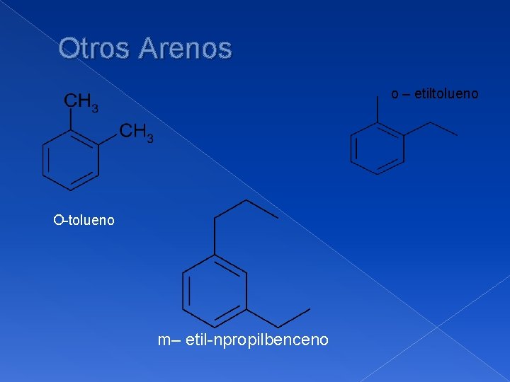 Otros Arenos o – etiltolueno O-tolueno m– etil-npropilbenceno 