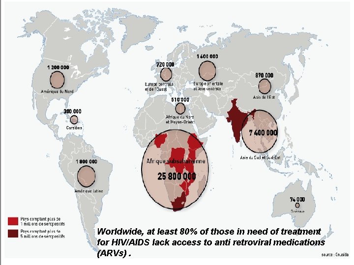 Worldwide, at least 80% of those in need of treatment for HIV/AIDS lack access