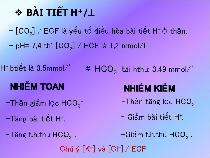 ❖ BÀI TIẾT H+/ - [CO 2] / ECF là yếu tố điều hòa