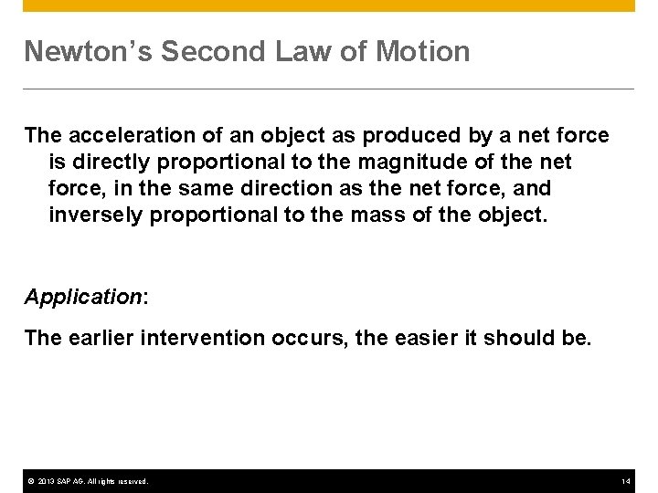 Newton’s Second Law of Motion The acceleration of an object as produced by a