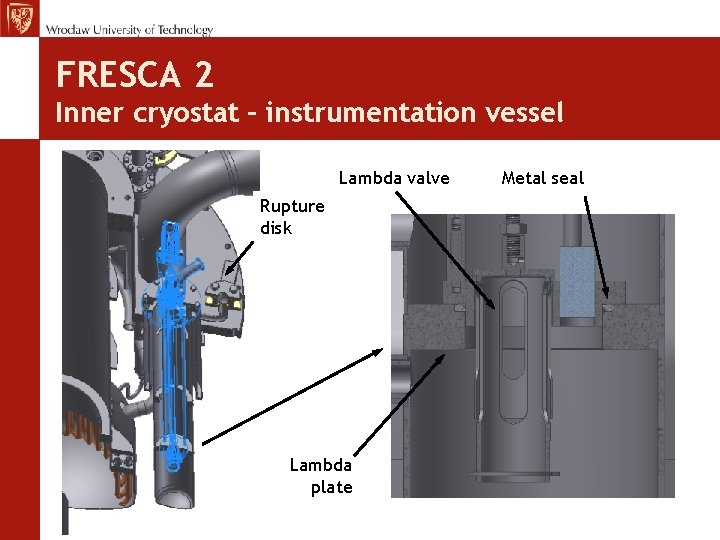 FRESCA 2 Inner cryostat – instrumentation vessel Lambda valve Rupture disk Lambda plate Metal