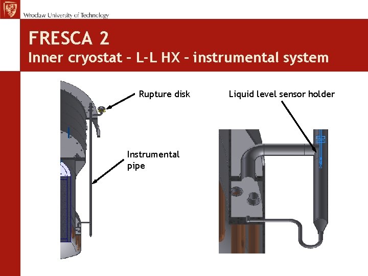 FRESCA 2 Inner cryostat – L-L HX – instrumental system Rupture disk Instrumental pipe