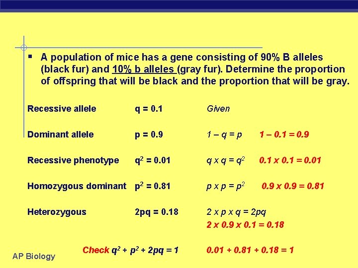 § A population of mice has a gene consisting of 90% B alleles (black