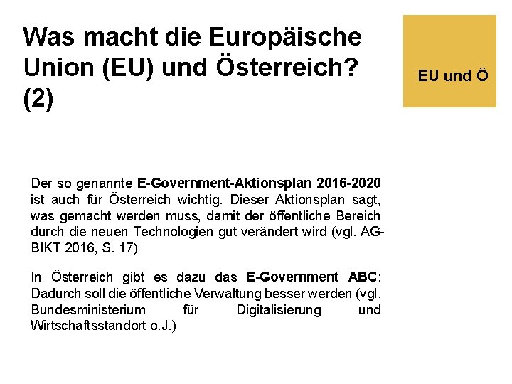 Was macht die Europäische Union (EU) und Österreich? (2) Der so genannte E-Government-Aktionsplan 2016