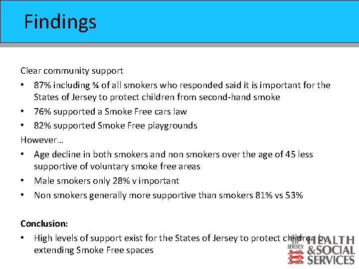 Findings Prevention of Suicide Strategy Clear community support • 87% including ¾ of all