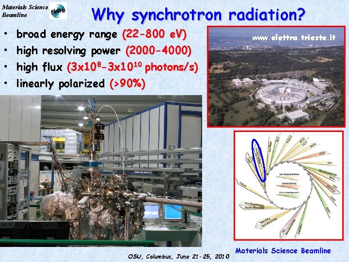 Materials Science Beamline Why synchrotron radiation? • broad energy range (22 -800 e. V)
