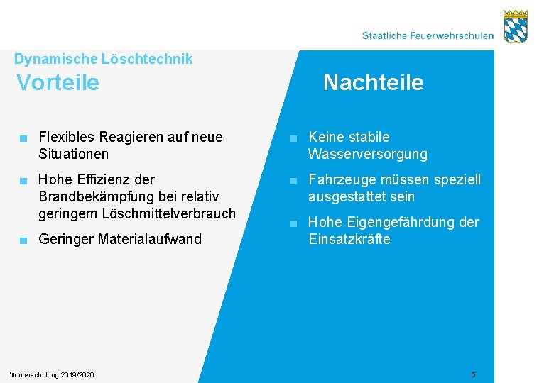 Dynamische Löschtechnik Vorteile Nachteile ■ Flexibles Reagieren auf neue Situationen ■ Keine stabile Wasserversorgung