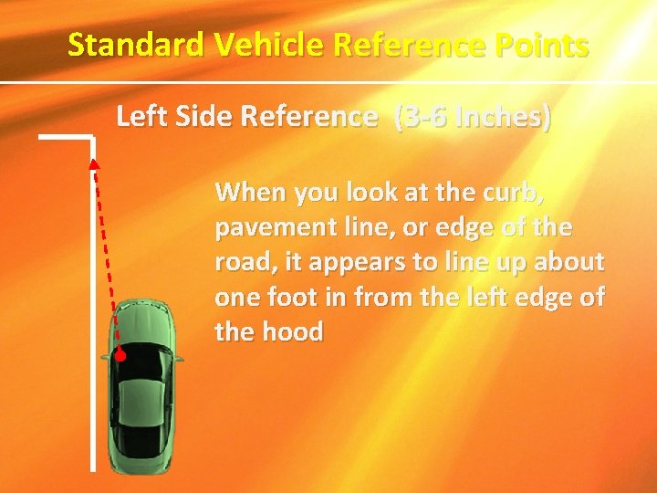 Standard Vehicle Reference Points Left Side Reference (3 -6 Inches) When you look at