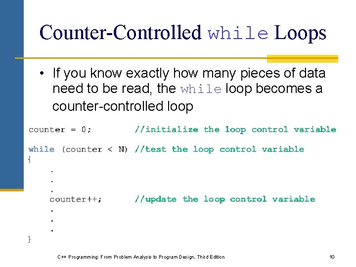 Counter-Controlled while Loops • If you know exactly how many pieces of data need