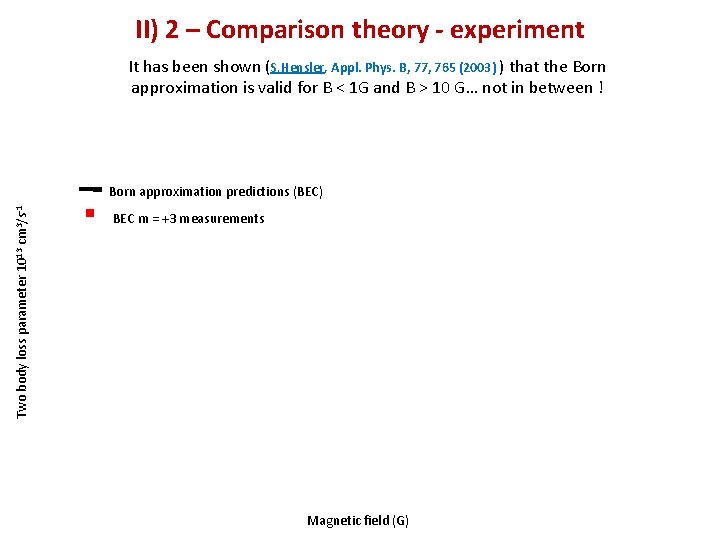 II) 2 – Comparison theory - experiment Two body loss parameter 1013 cm 3/s-1