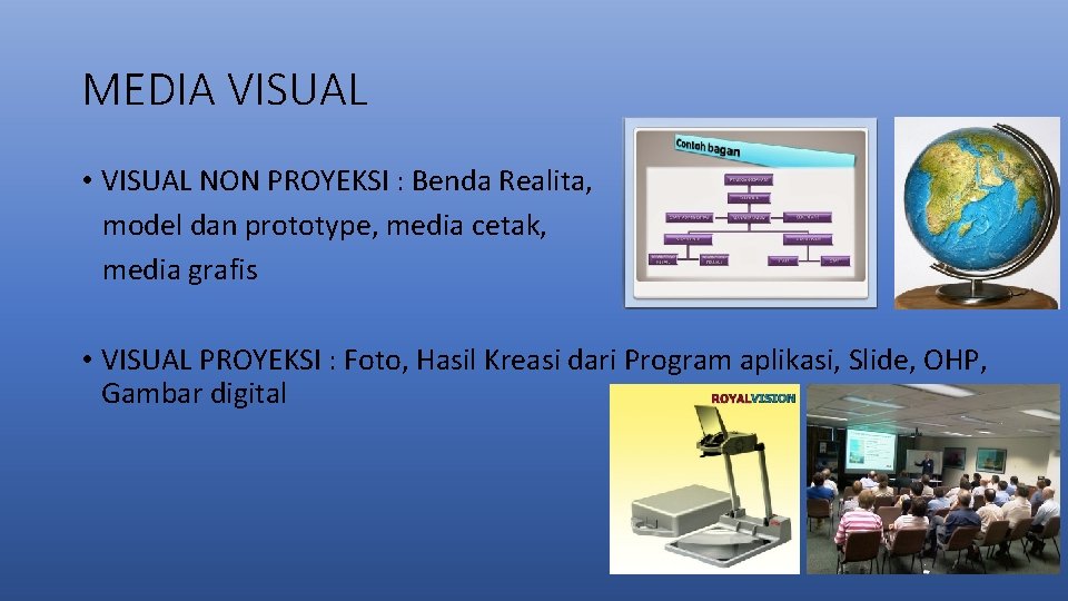 MEDIA VISUAL • VISUAL NON PROYEKSI : Benda Realita, model dan prototype, media cetak,