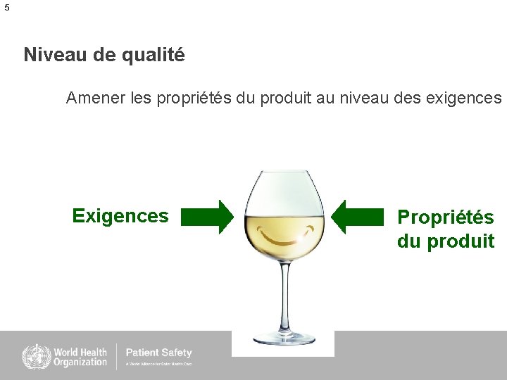 5 Niveau de qualité Amener les propriétés du produit au niveau des exigences Exigences