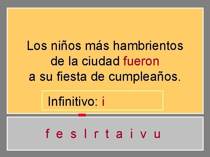 Los niños más hambrientos de la ciudad fueron a su fiesta de cumpleaños. Infinitivo: