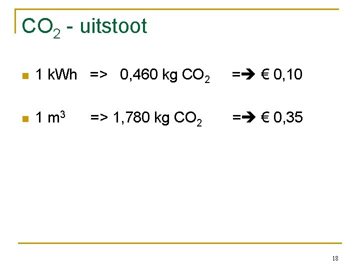 CO 2 - uitstoot n 1 k. Wh => 0, 460 kg CO 2