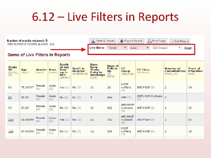6. 12 – Live Filters in Reports 