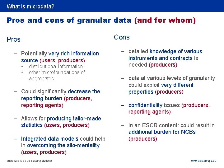 Rubric What is microdata? Pros and cons of granular data (and for whom) Cons