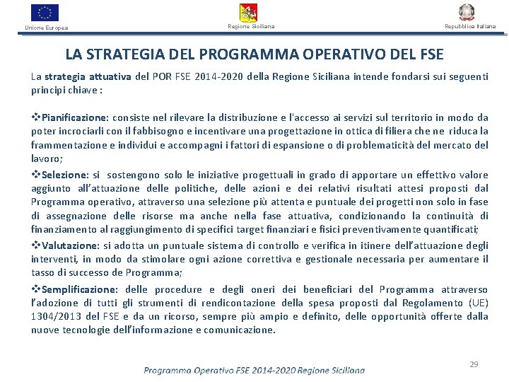 Unione Europea Regione Siciliana Repubblica Italiana LA STRATEGIA DEL PROGRAMMA OPERATIVO DEL FSE La