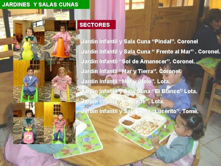 JARDINES Y SALAS CUNAS SECTORES Jardín Infantil y Sala Cuna “Pindal”. Coronel Jardín Infantil