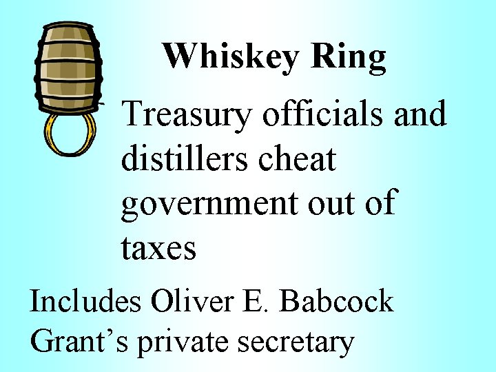 Whiskey Ring Treasury officials and distillers cheat government out of taxes Includes Oliver E.