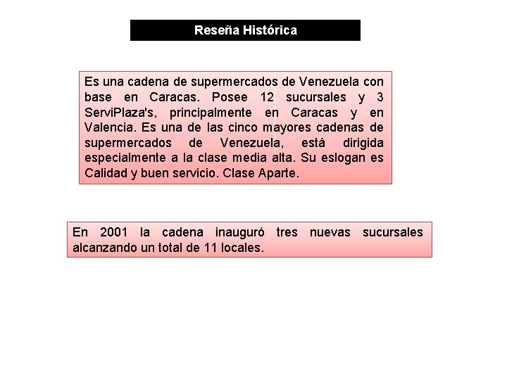 Reseña Histórica Es una cadena de supermercados de Venezuela con base en Caracas. Posee