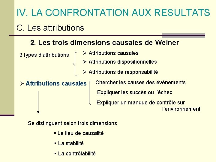 IV. LA CONFRONTATION AUX RESULTATS C. Les attributions 2. Les trois dimensions causales de