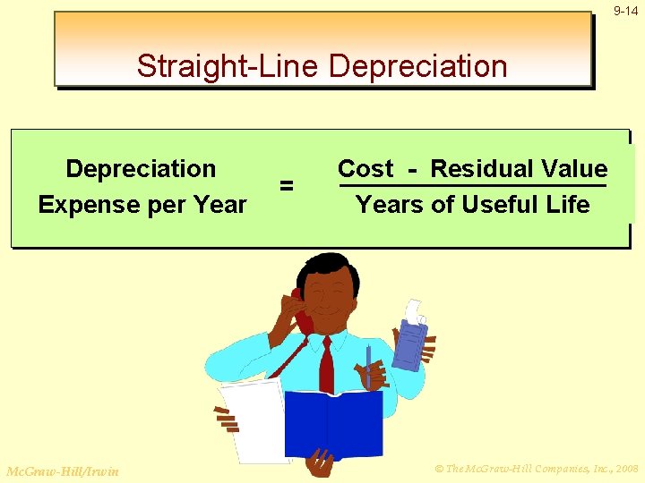 9 -14 Straight-Line Depreciation Expense per Year Mc. Graw-Hill/Irwin = Cost - Residual Value