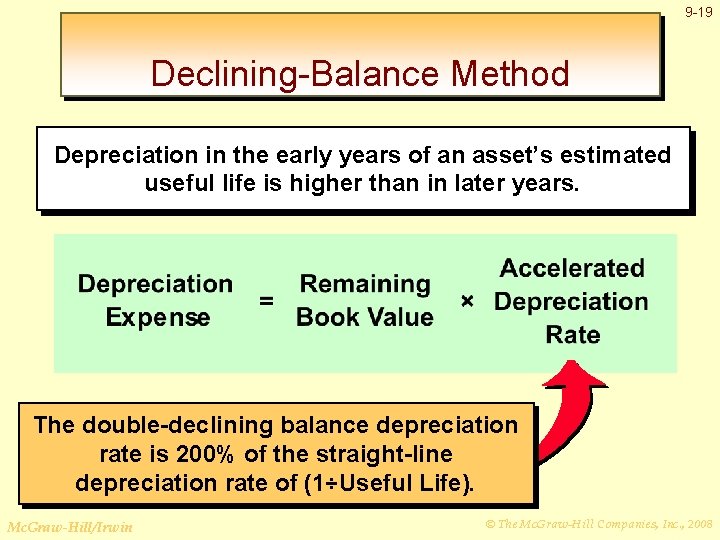 9 -19 Declining-Balance Method Depreciation in the early years of an asset’s estimated useful