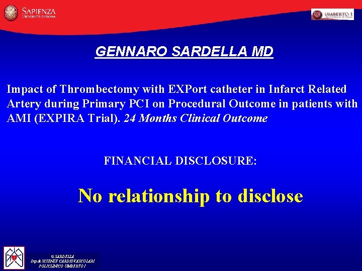 GENNARO SARDELLA MD Impact of Thrombectomy with EXPort catheter in Infarct Related Artery during