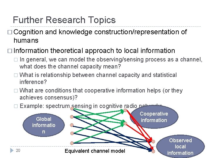 Further Research Topics � Cognition and knowledge construction/representation of humans � Information theoretical approach