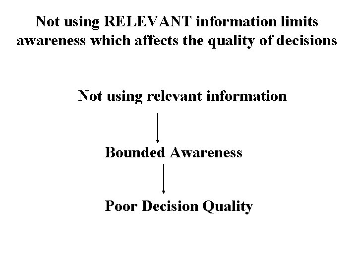 Not using RELEVANT information limits awareness which affects the quality of decisions Not using