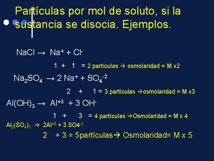 Partículas por mol de soluto, si la sustancia se disocia. Ejemplos. Na. Cl →