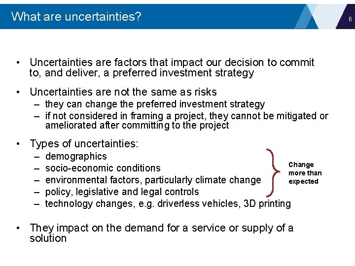 What are uncertainties? • Uncertainties are factors that impact our decision to commit to,