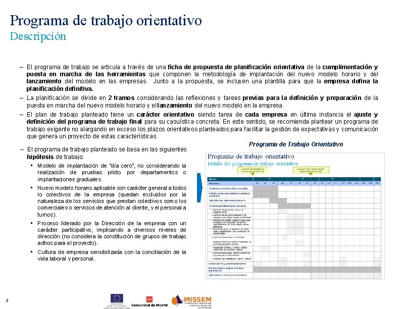 Programa de trabajo orientativo Descripción ‒ El programa de trabajo se articula a través